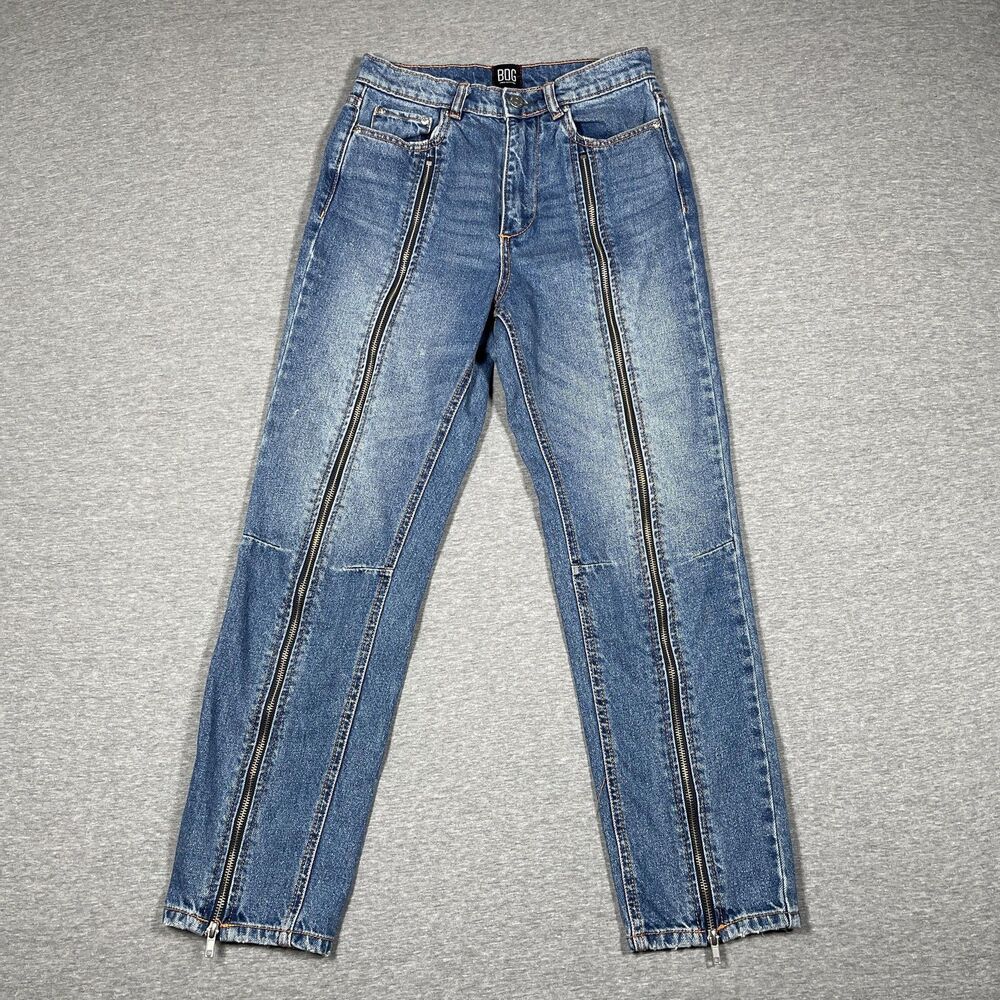 BDG Slim Straight Jeans Womens 26 Blue Medium Wash High Rise Front Zip Denim